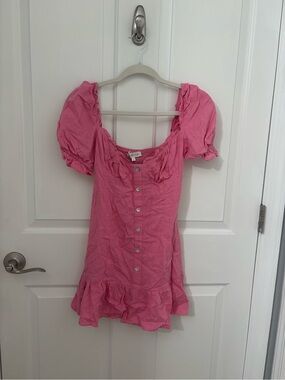 Sweet Pot Pink Button-Front Puff Sleeve Mini Dress size 6